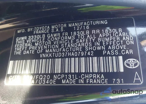 2017 Toyota Yaris L from USA, damaged, VIN VNKKTUD37HA079742